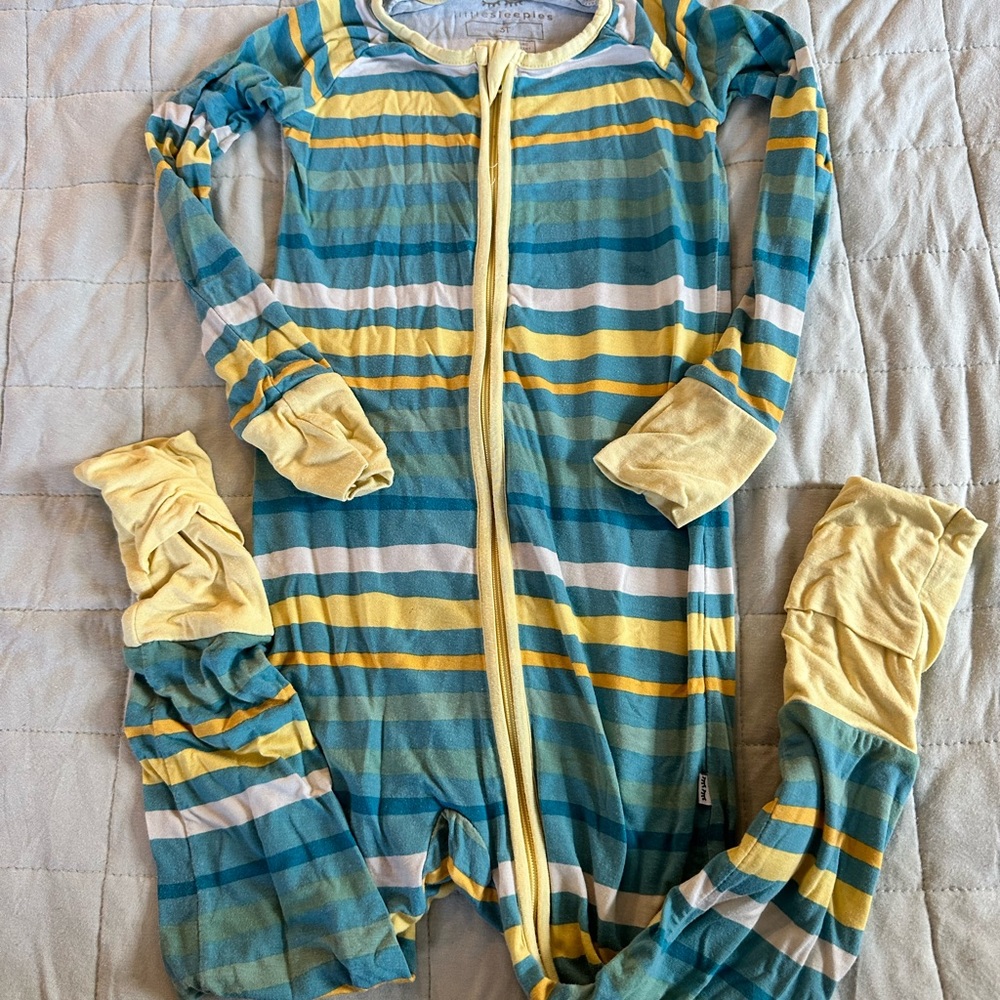 Little Sleepies Zippy 3T Garden Stripe GUC